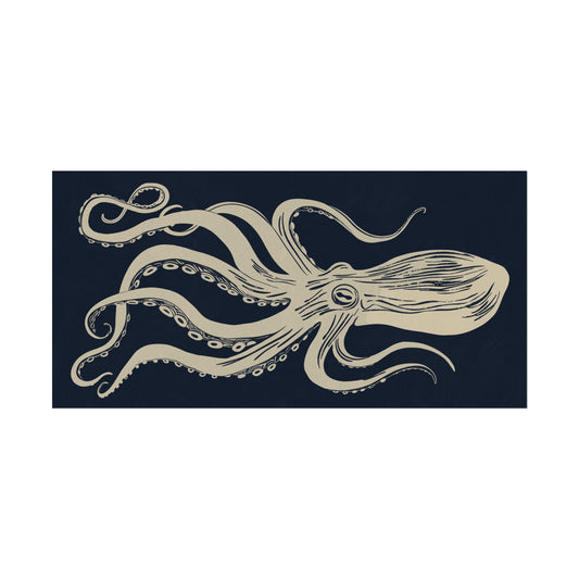 Mystic Depths: Block Print Style Octopus Wall Art