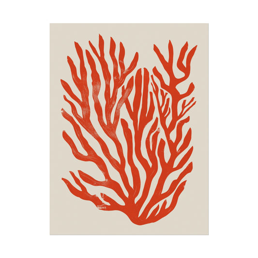 Aquatic Elegance: Vintage Blockprint Style Tropical Coral Wall Art