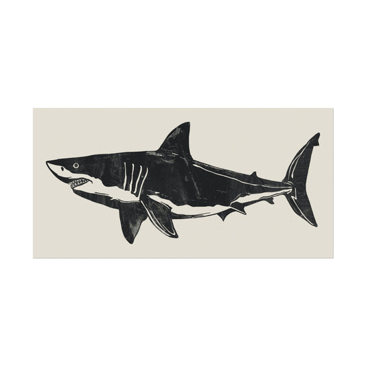 Deep Blue Majesty: Block Print Style Shark Wall Art