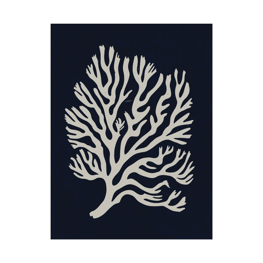 Deep Sea Enigma: Vintage Blockprint Style Coral Wall Art