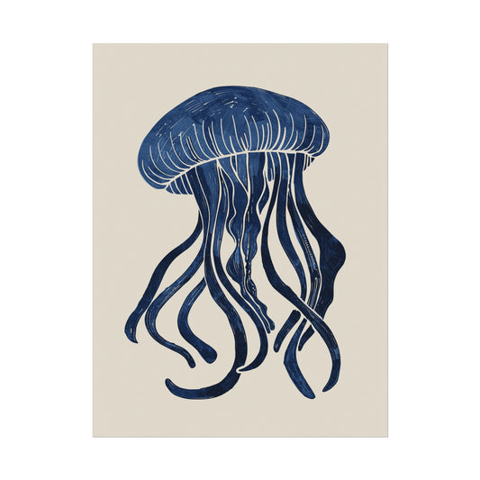 Marine Aura: Vintage Blockprint Style Jellyfish Wall Art