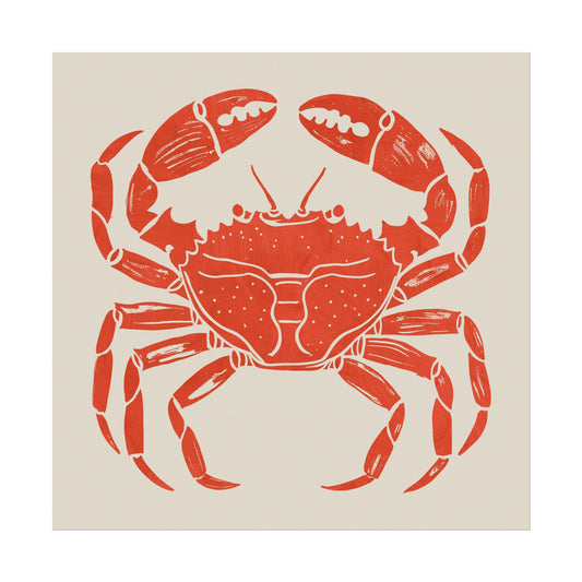 Coastal Charm: Vintage Blockprint Style Tropical Crab Wall Art