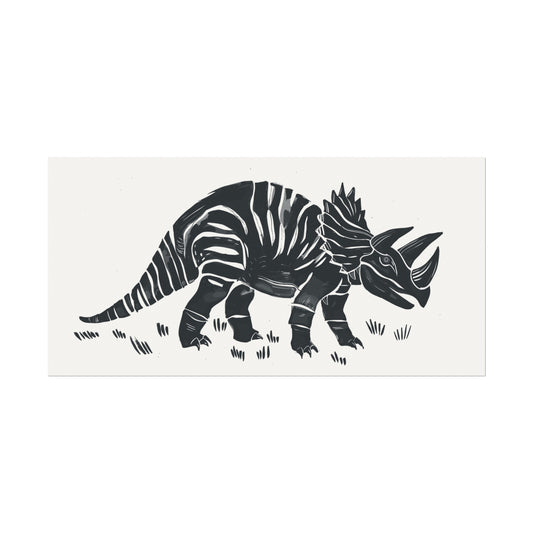 Ancient Marvel: Block Print Style Triceratops Wall Art