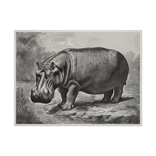 Hippopotamus Majesty: Hippo Illustration Wall Art