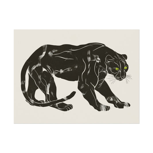 Jungle Guardian: Blockprint Style Panther Wall Art