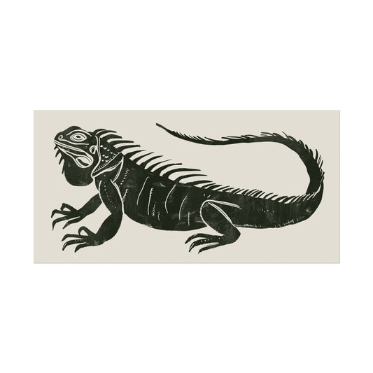 Exotic Repose: Block Print Style Iguana Wall Art