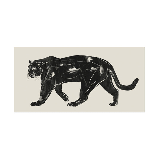 Jungle Phantom: Block Print Style Panther Wall Art